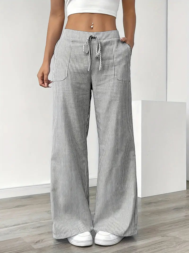 Juliette Morel | Striped Drawstring Wide Leg Trousers For Women