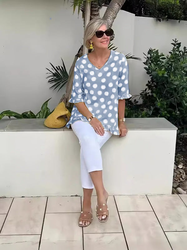 Chelsea Webster | Polka Dot Ruffle Blouse For Women