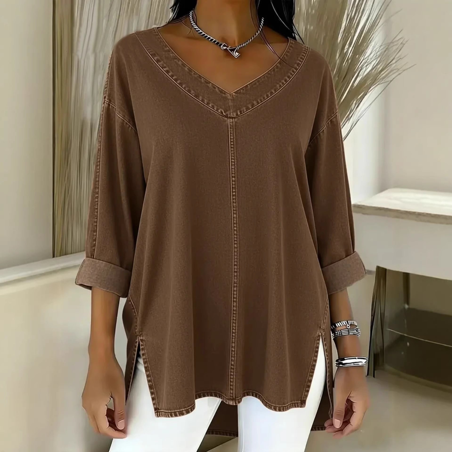 Amelia Kensington | Denim V-Neck Blouse For Women