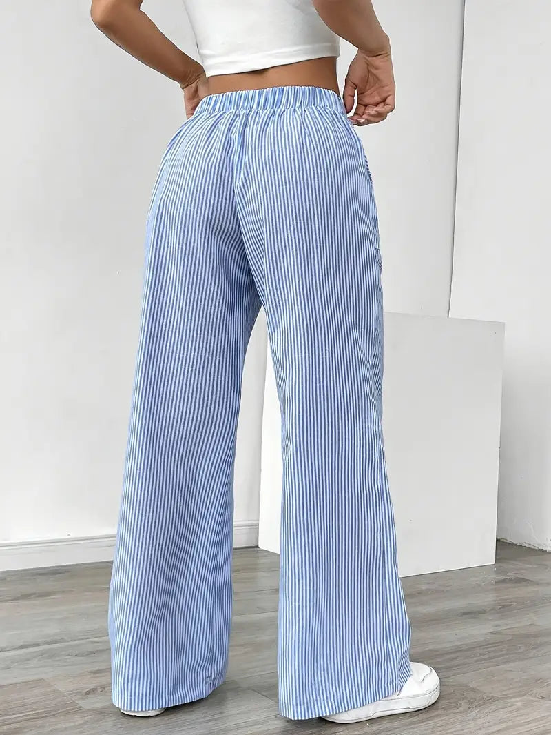 Juliette Morel | Striped Drawstring Wide Leg Trousers For Women