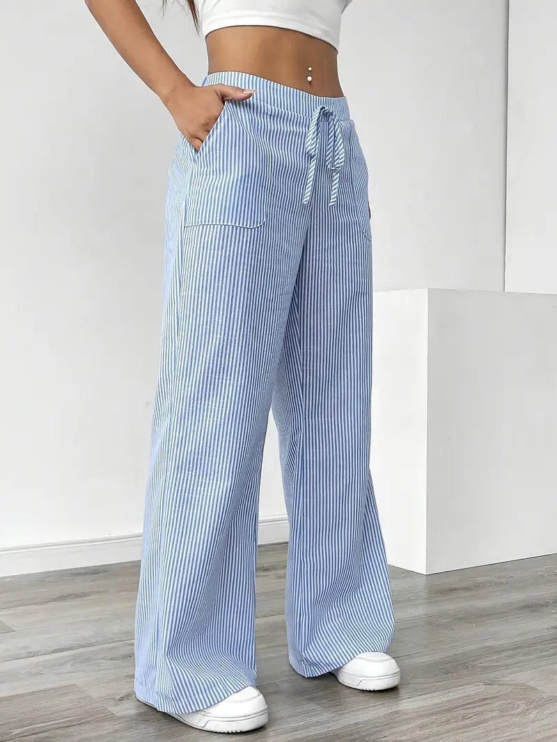 Juliette Morel | Striped Drawstring Wide Leg Trousers For Women