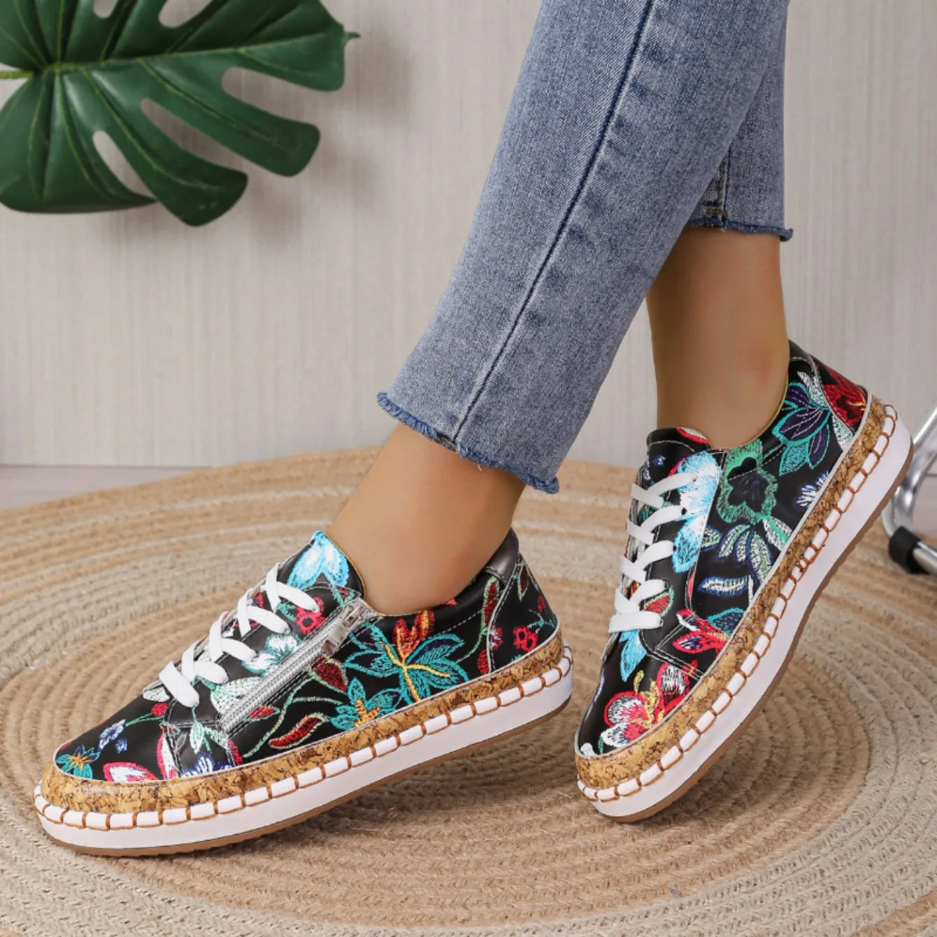 Lucienne Morel | Floral Zip Lace-Up Sneakers For Women