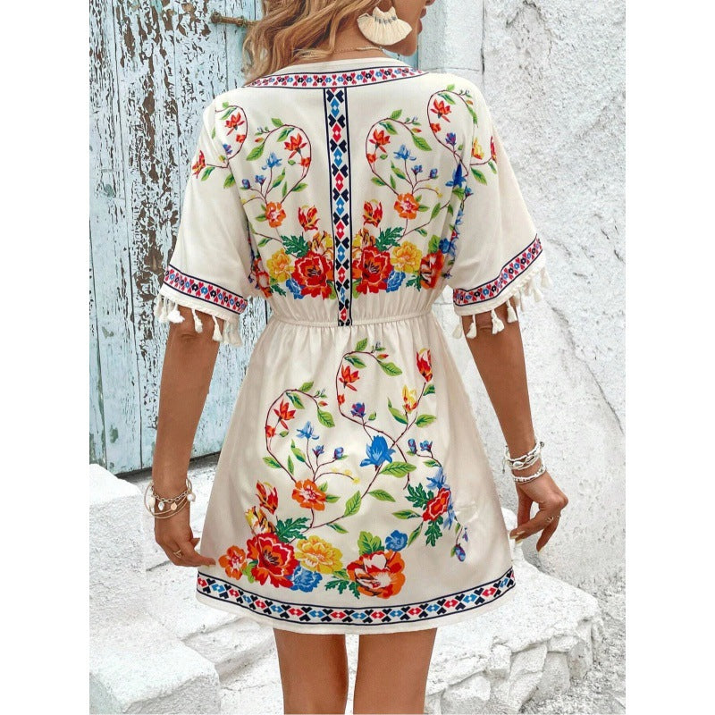 Clara Beaumont | Floral Boho Mini Dress For Women