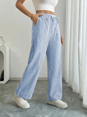 Juliette Morel | Striped Drawstring Wide Leg Trousers For Women