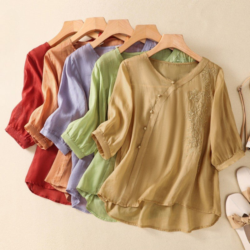 Candice Wallace | Asymmetrical Button Tunic Blouse For Women