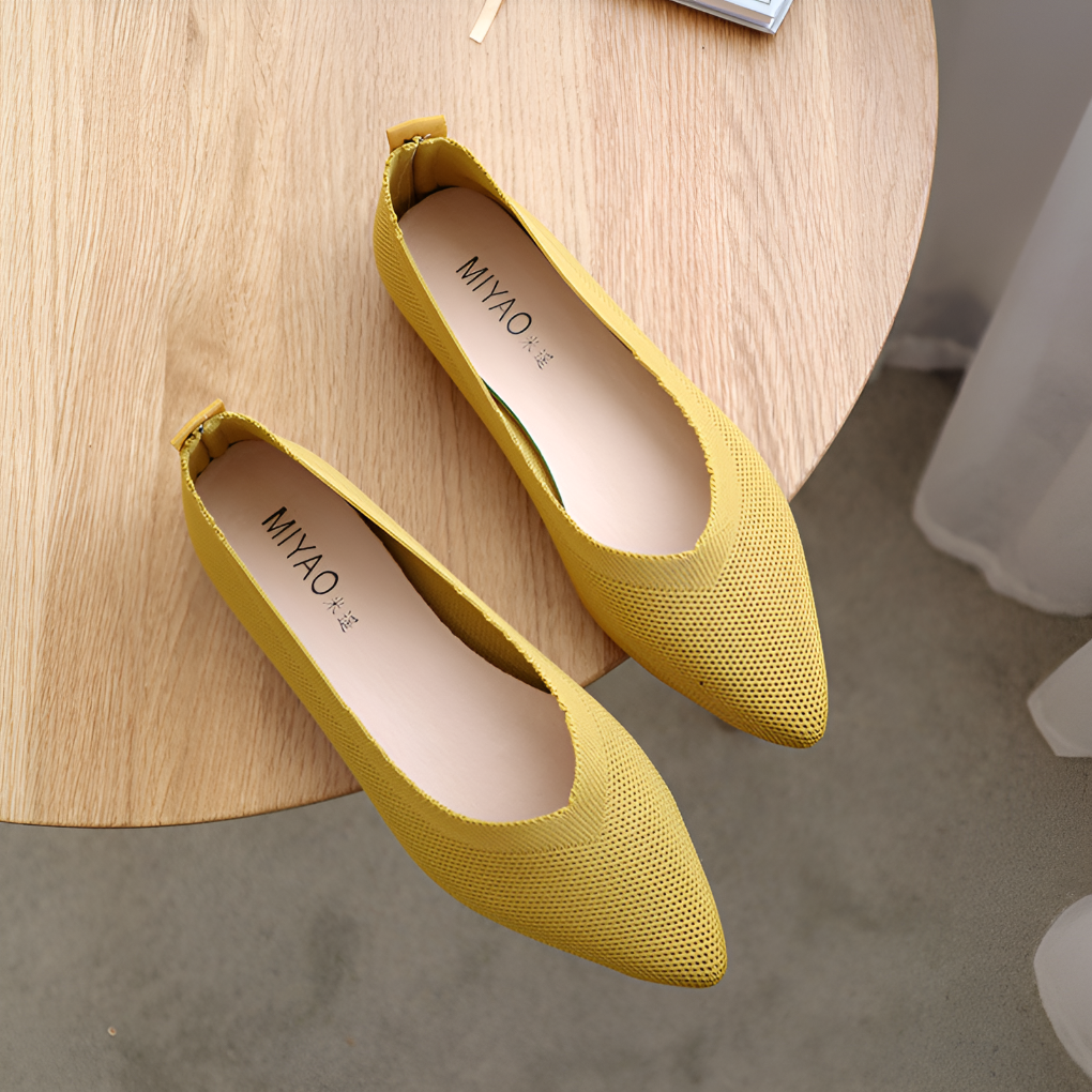 Natalie Fontvielle | Pointed Toe Knit Ballet Flats in Beige