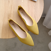 Natalie Fontvielle | Pointed Toe Knit Ballet Flats in Beige
