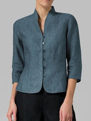 Genevieve Sinclair | Elegant Linen Button Jacket For Women