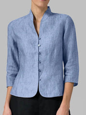Genevieve Sinclair | Elegant Linen Button Jacket For Women