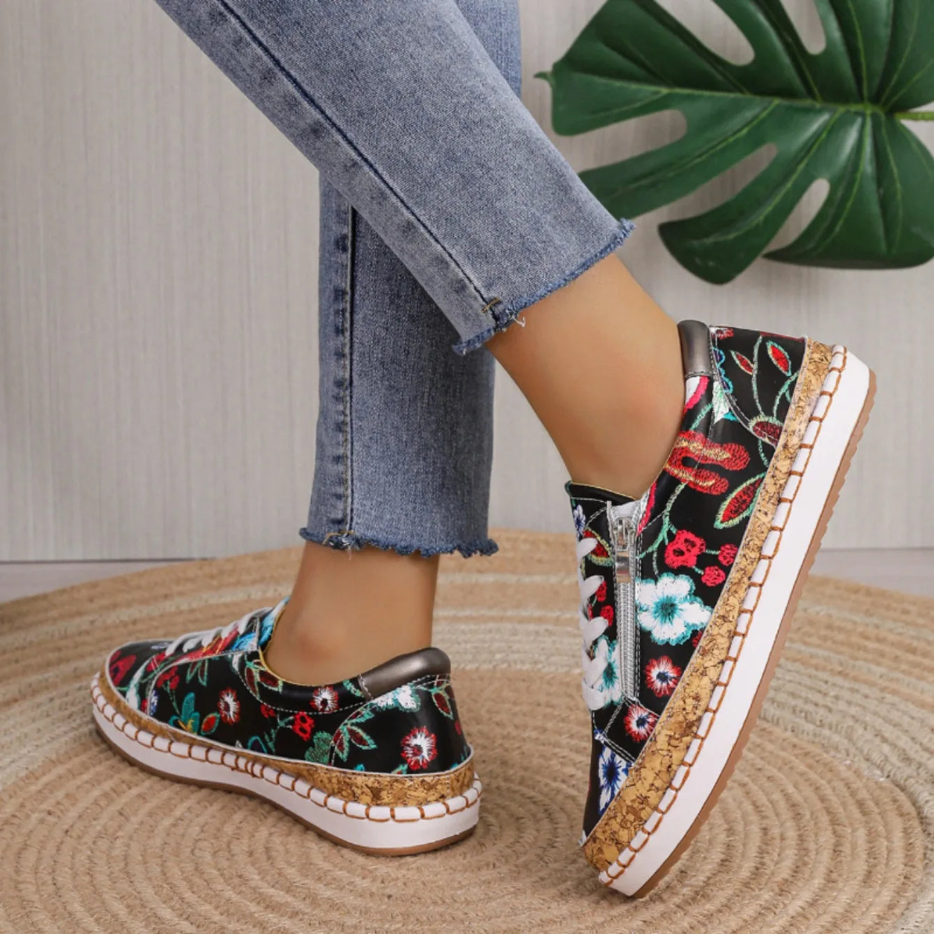 Lucienne Morel | Floral Zip Lace-Up Sneakers For Women