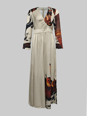 Sandra Littleton | Abstract Print Deep V-Neck Jumpsuit For Women
