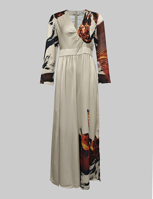 Sandra Littleton | Abstract Print Deep V-Neck Jumpsuit For Women