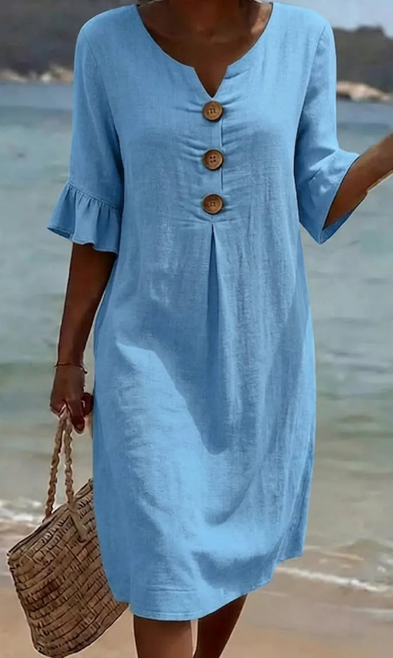 Eleanor Ashford | Casual Button Midi Dress For Women