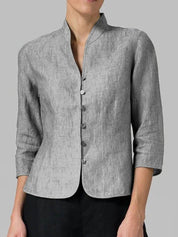 Genevieve Sinclair | Elegant Linen Button Jacket For Women