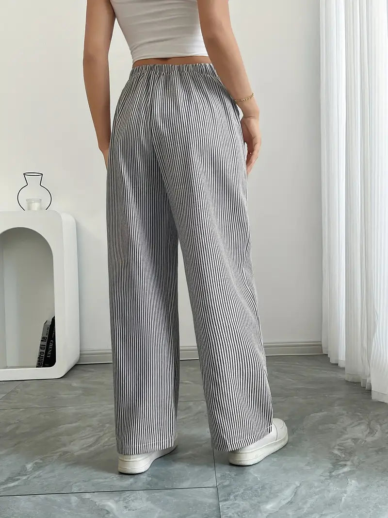 Juliette Morel | Striped Drawstring Wide Leg Trousers For Women