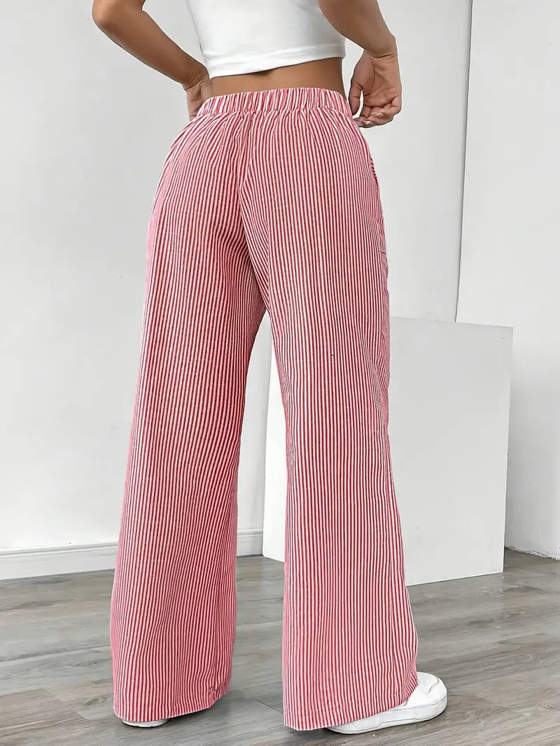 Juliette Morel | Striped Drawstring Wide Leg Trousers For Women
