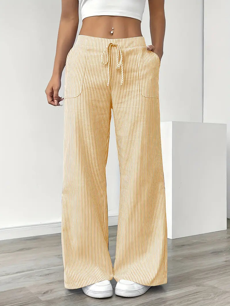 Juliette Morel | Striped Drawstring Wide Leg Trousers For Women
