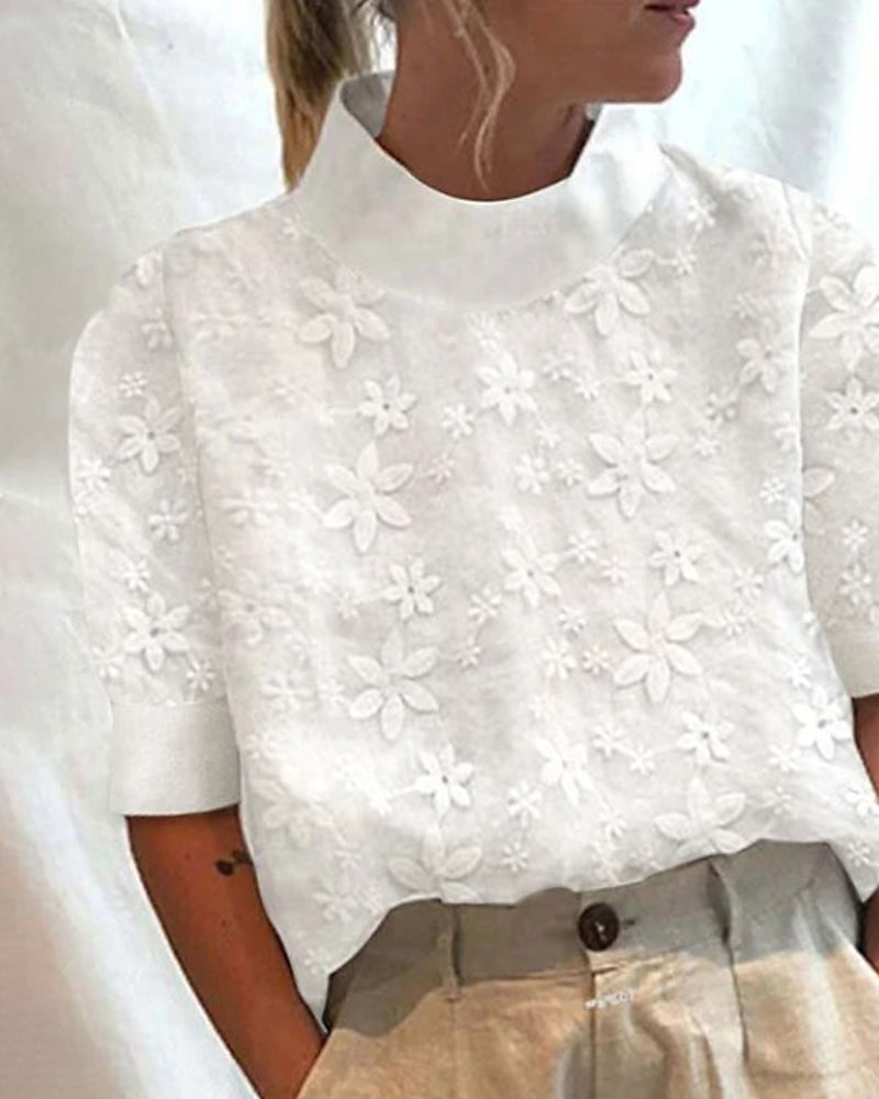 Genevieve Monroe | Floral Lace High Neck Blouse For Women