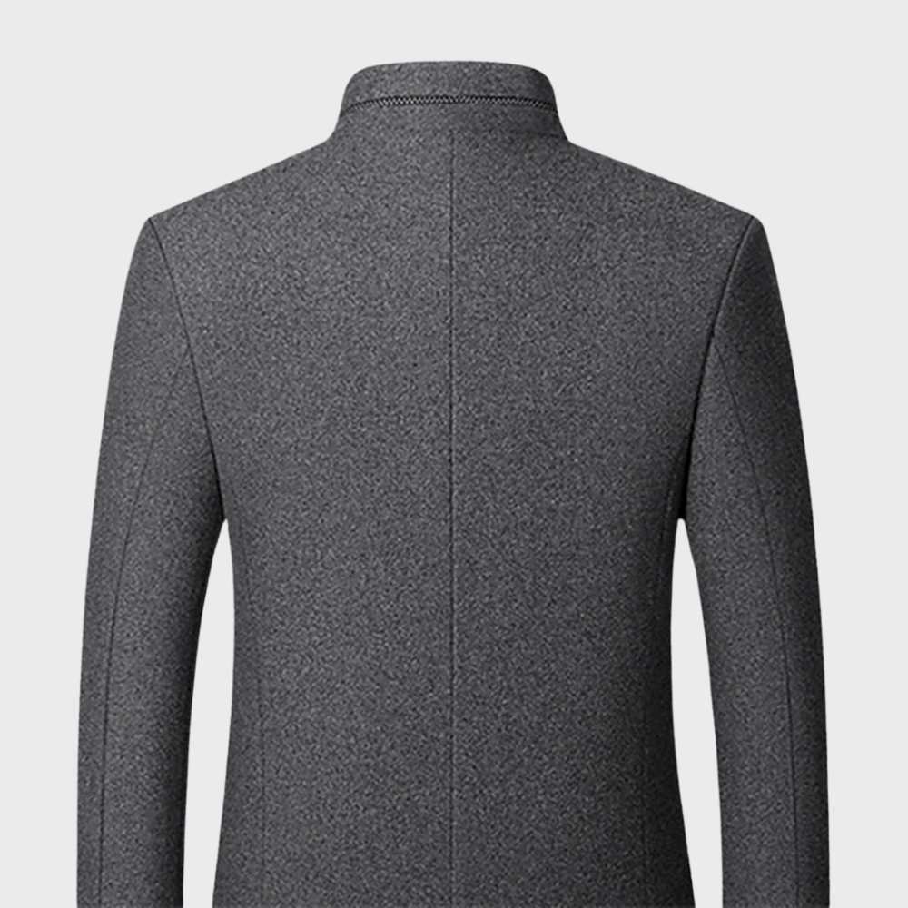 Edmund Fairvale | Men's Grey Wool Blend Stand Collar Coat