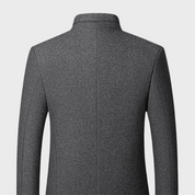 Edmund Fairvale | Men's Grey Wool Blend Stand Collar Coat