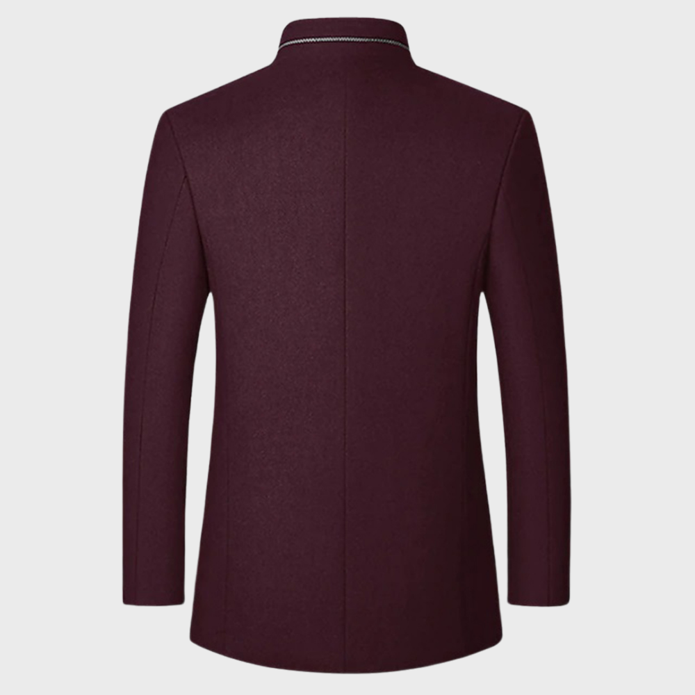 Edmund Fairvale | Men's Grey Wool Blend Stand Collar Coat