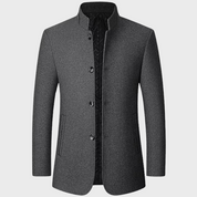 Edmund Fairvale | Men's Grey Wool Blend Stand Collar Coat