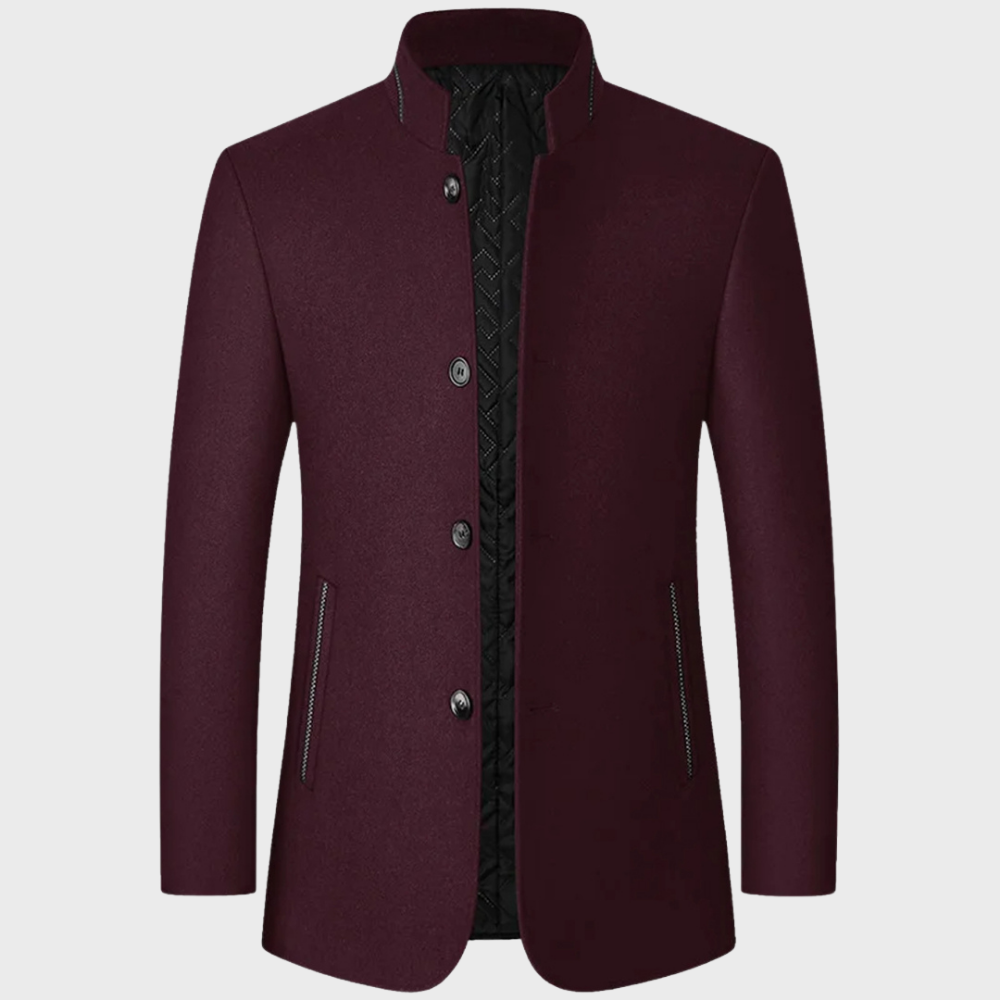 Edmund Fairvale | Men's Grey Wool Blend Stand Collar Coat