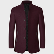 Edmund Fairvale | Men's Grey Wool Blend Stand Collar Coat