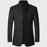 Edmund Fairvale | Men's Grey Wool Blend Stand Collar Coat