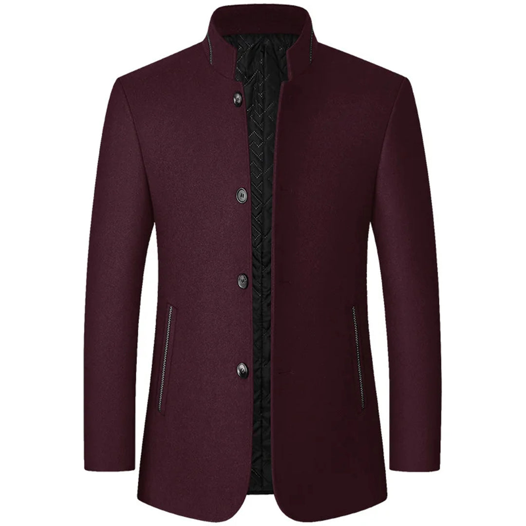 Edmund Fairvale | Men's Grey Wool Blend Stand Collar Coat