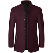 Edmund Fairvale | Men's Grey Wool Blend Stand Collar Coat