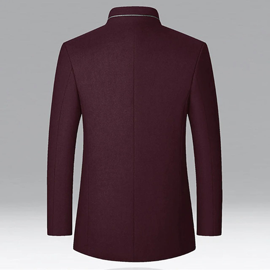 Edmund Fairvale | Men's Grey Wool Blend Stand Collar Coat
