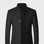 Edmund Fairvale | Men's Grey Wool Blend Stand Collar Coat