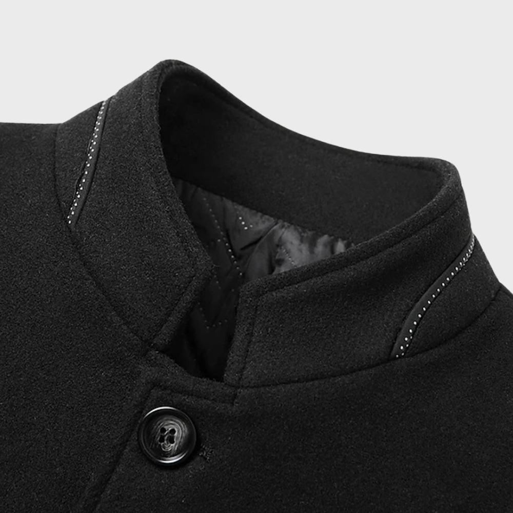 Edmund Fairvale | Men's Grey Wool Blend Stand Collar Coat