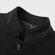 Edmund Fairvale | Men's Grey Wool Blend Stand Collar Coat