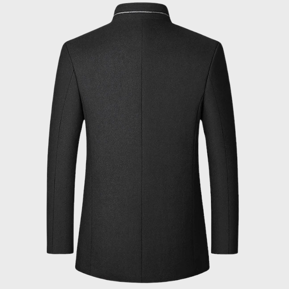 Edmund Fairvale | Men's Grey Wool Blend Stand Collar Coat