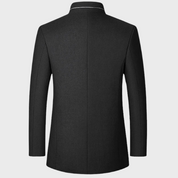 Edmund Fairvale | Men's Grey Wool Blend Stand Collar Coat