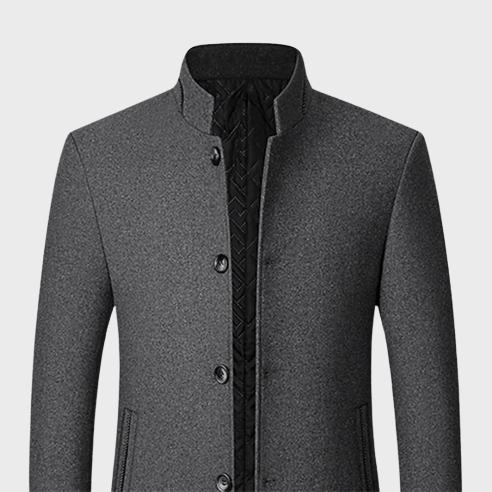 Edmund Fairvale | Men's Grey Wool Blend Stand Collar Coat