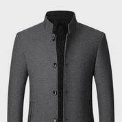 Edmund Fairvale | Men's Grey Wool Blend Stand Collar Coat