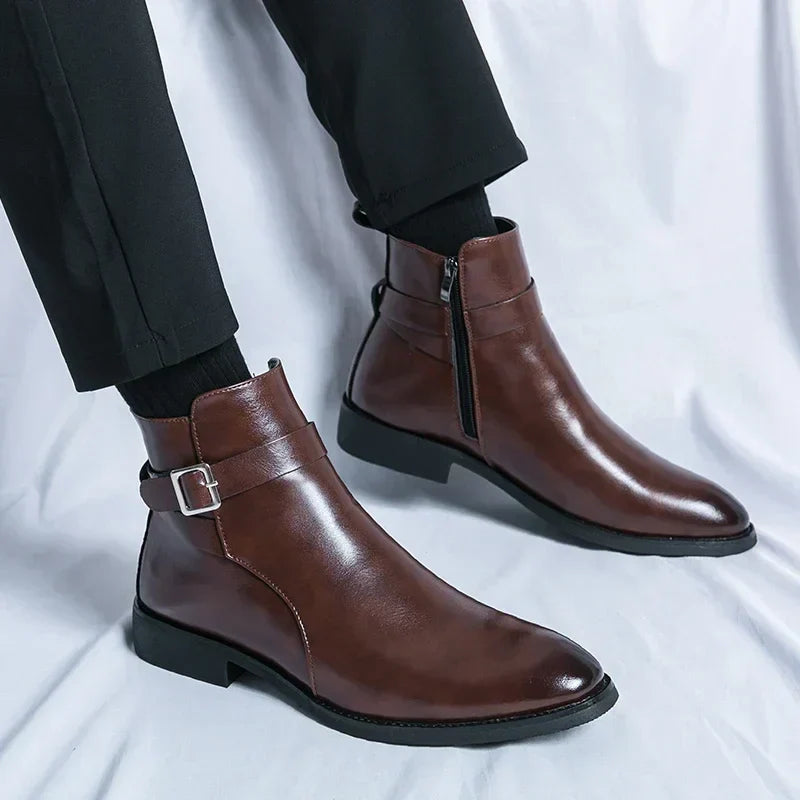 Alessio Romano | Brown Leather Ankle Boots for Men
