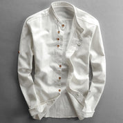 Giacomo Renaldi | Navy Mandarin Collar Linen Shirt for Men