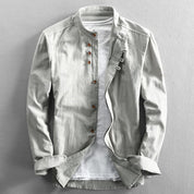 Giacomo Renaldi | Navy Mandarin Collar Linen Shirt for Men