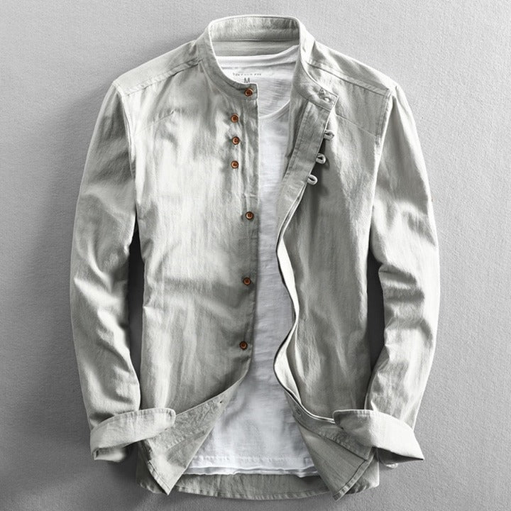 Giacomo Renaldi | Navy Mandarin Collar Linen Shirt for Men
