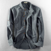 Giacomo Renaldi | Navy Mandarin Collar Linen Shirt for Men