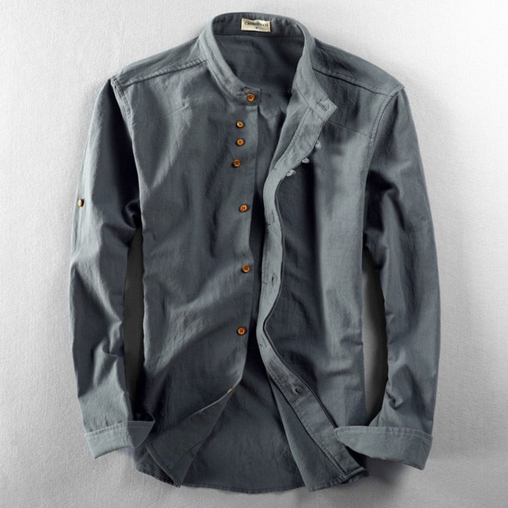 Giacomo Renaldi | Navy Mandarin Collar Linen Shirt for Men
