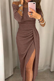 Isabella Moretti | Shimmer Off Shoulder Midi Dress For Women