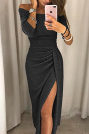 Isabella Moretti | Shimmer Off Shoulder Midi Dress For Women