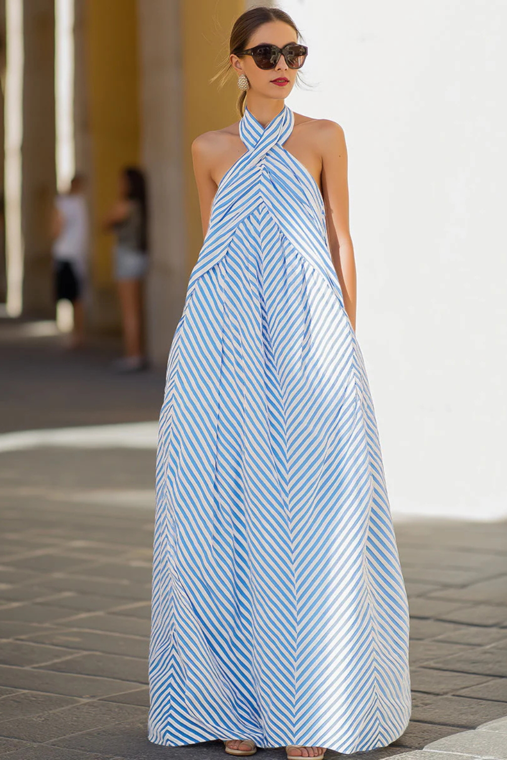 Amélie Laurent | Striped Halter Maxi Dress For Women