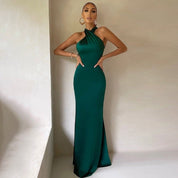 Vivienne Castelle | Emerald Green Halter Maxi Dress for Women