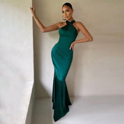 Vivienne Castelle | Emerald Green Halter Maxi Dress for Women